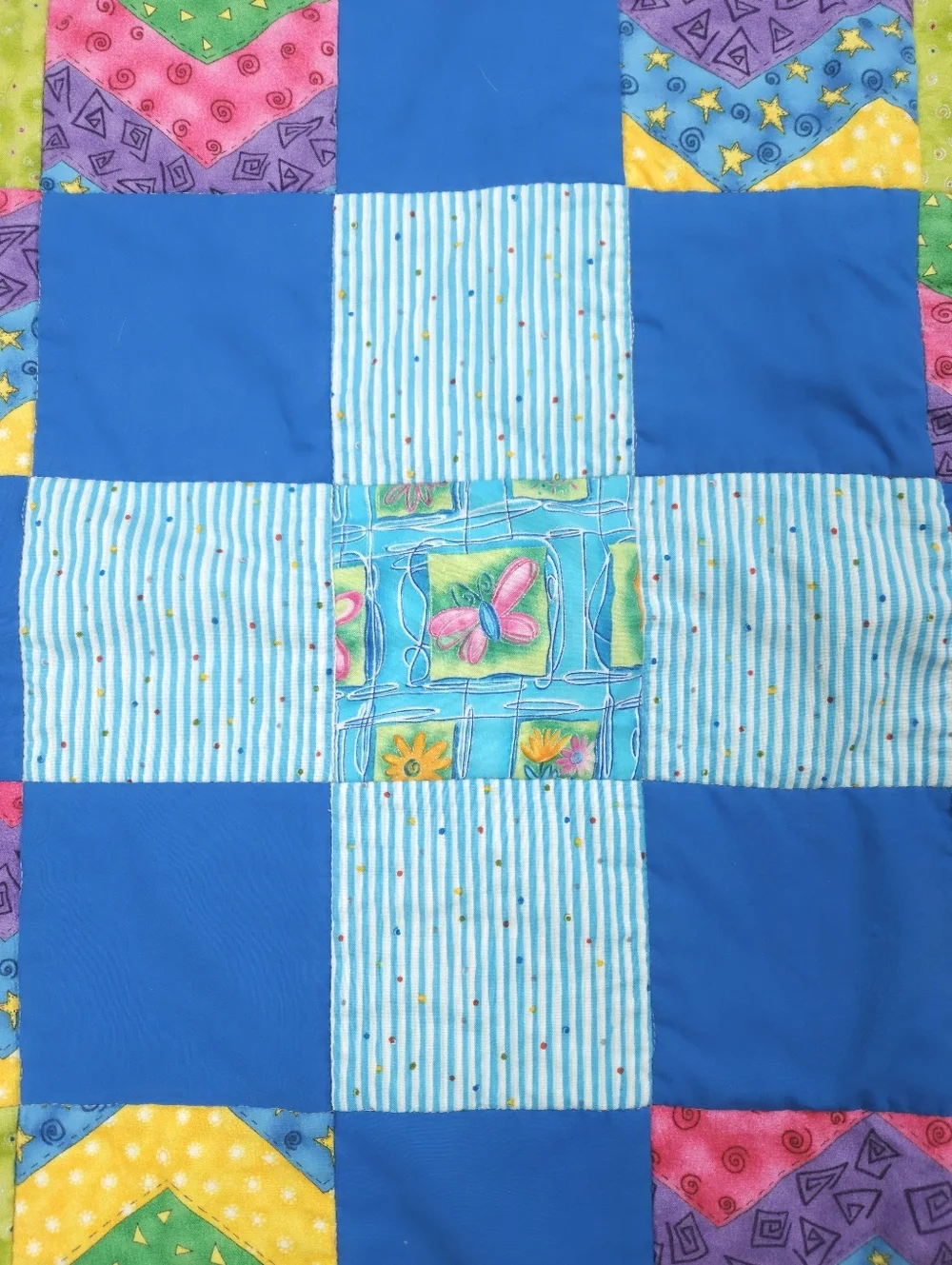 Handmade Patchwork Bright Colorful Cotton Play Lap Quilt 30x21.5 Inches